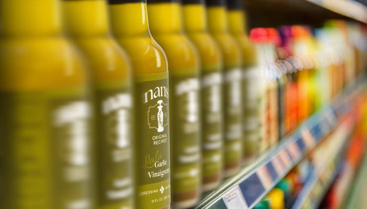 nan's dressing bottles on the store shelf