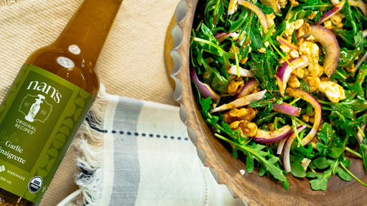 nan's lala vinaigrette with arugula and goat cheese salad