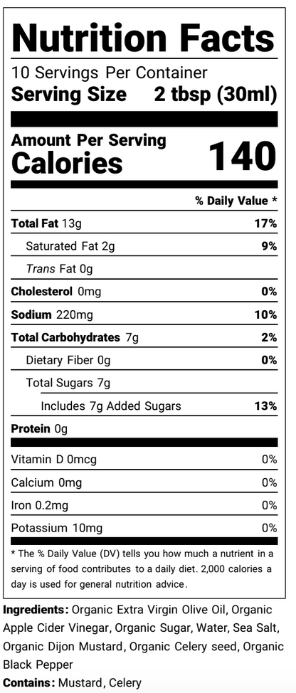 nutrition facts for sweet sea salt vinaigrette