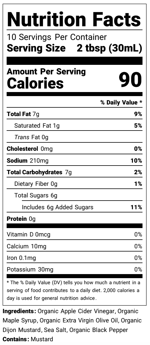 Nutrition facts label for a product with serving size, calories, and detailed nutritional information.